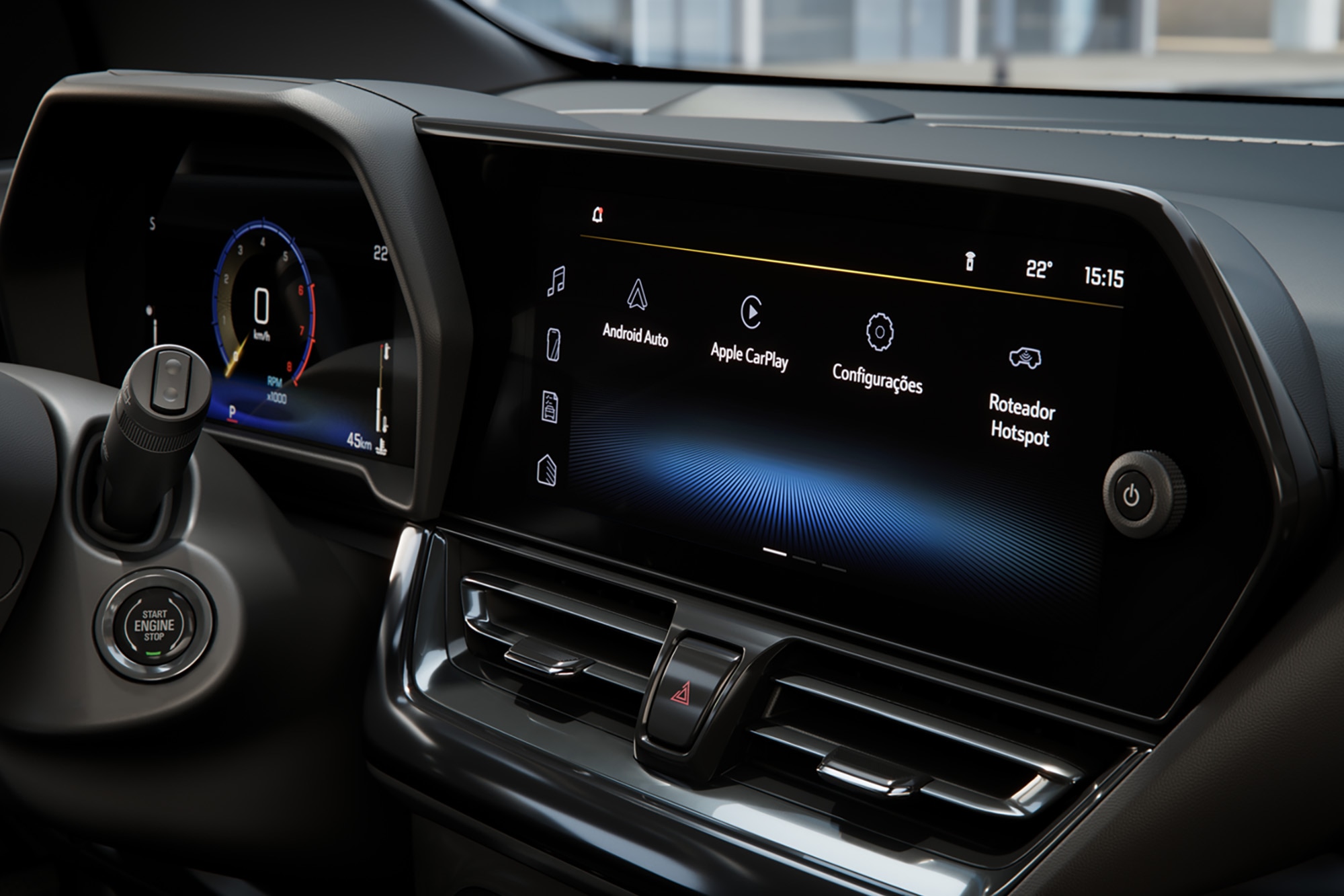 Central multimídia Chevrolet MyLink com tela de 11 polegadas no painel do SUV Spin